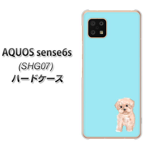 AQUOS sense6s SHG07 au/UQ mobile 高画質仕上げ 背面印刷 ハードケース【YJ062 トイプードルアプリコット（ブルー）】