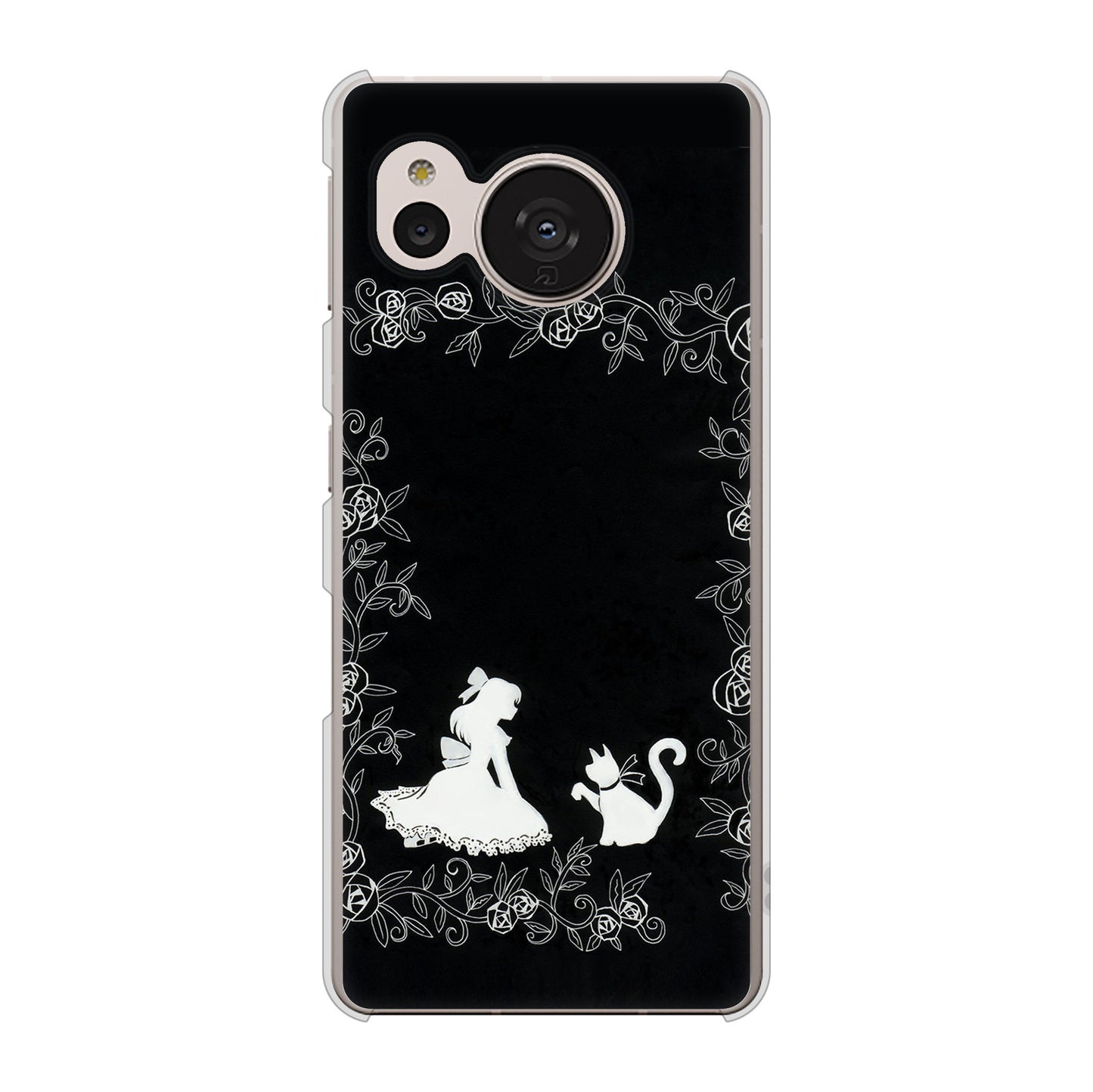 AQUOS sense7 SHG10 au 高画質仕上げ 背面印刷 ハードケース【1097 お姫様とネコ（モノトーン）】