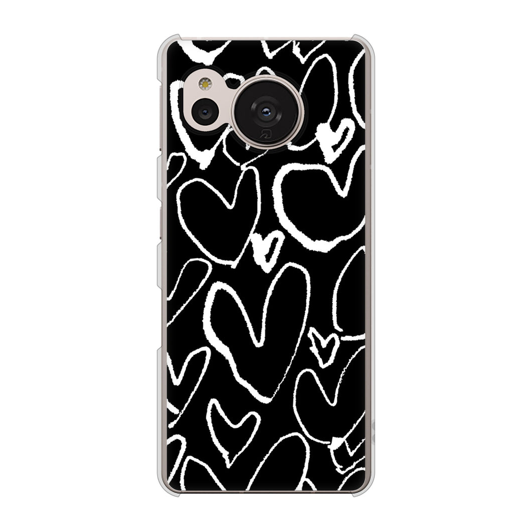 AQUOS sense7 SHG10 au 高画質仕上げ 背面印刷 ハードケース【1124 ハート BK＆WH】