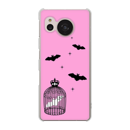 AQUOS sense7 SHG10 au 高画質仕上げ 背面印刷 ハードケース【AG808 こうもりの王冠鳥かご（ピンク×黒）】