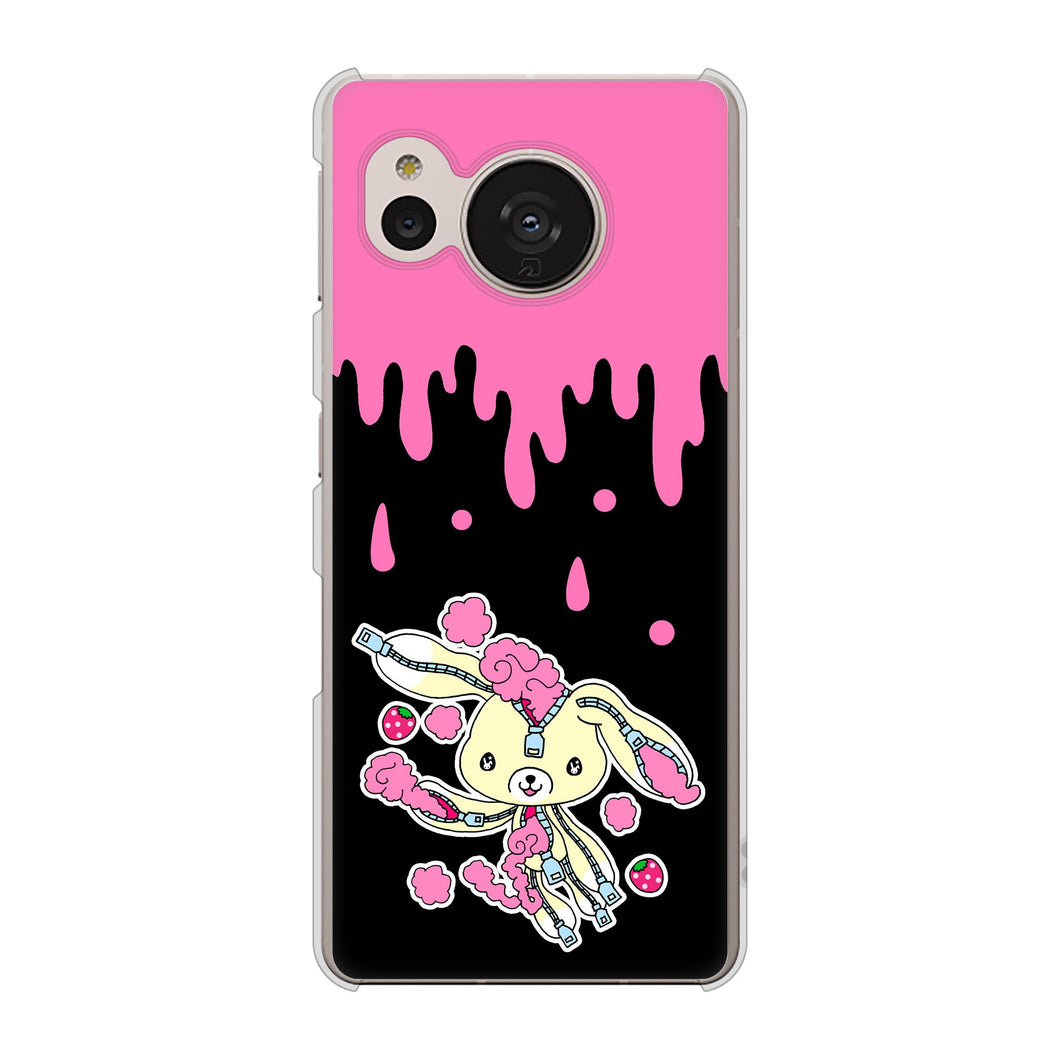 AQUOS sense7 SHG10 au 高画質仕上げ 背面印刷 ハードケース【AG814 ジッパーうさぎのジッピョン（黒×ピンク）】