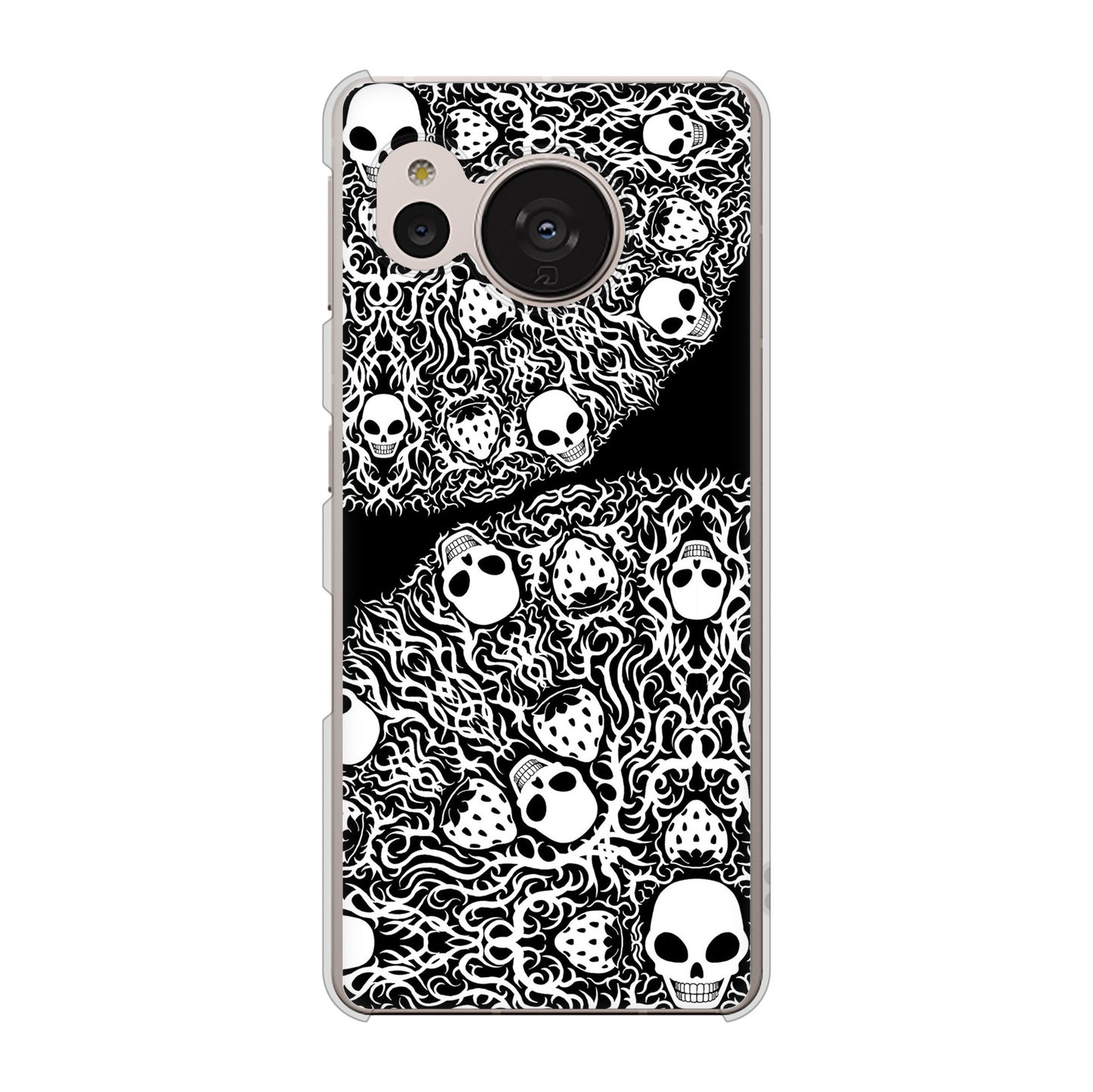 AQUOS sense7 SHG10 au 高画質仕上げ 背面印刷 ハードケース【AG834 苺骸骨曼荼羅（黒）】