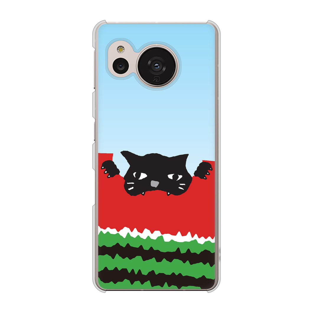 AQUOS sense7 SHG10 au 高画質仕上げ 背面印刷 ハードケース【IA815 すいかをかじるネコ(大)】