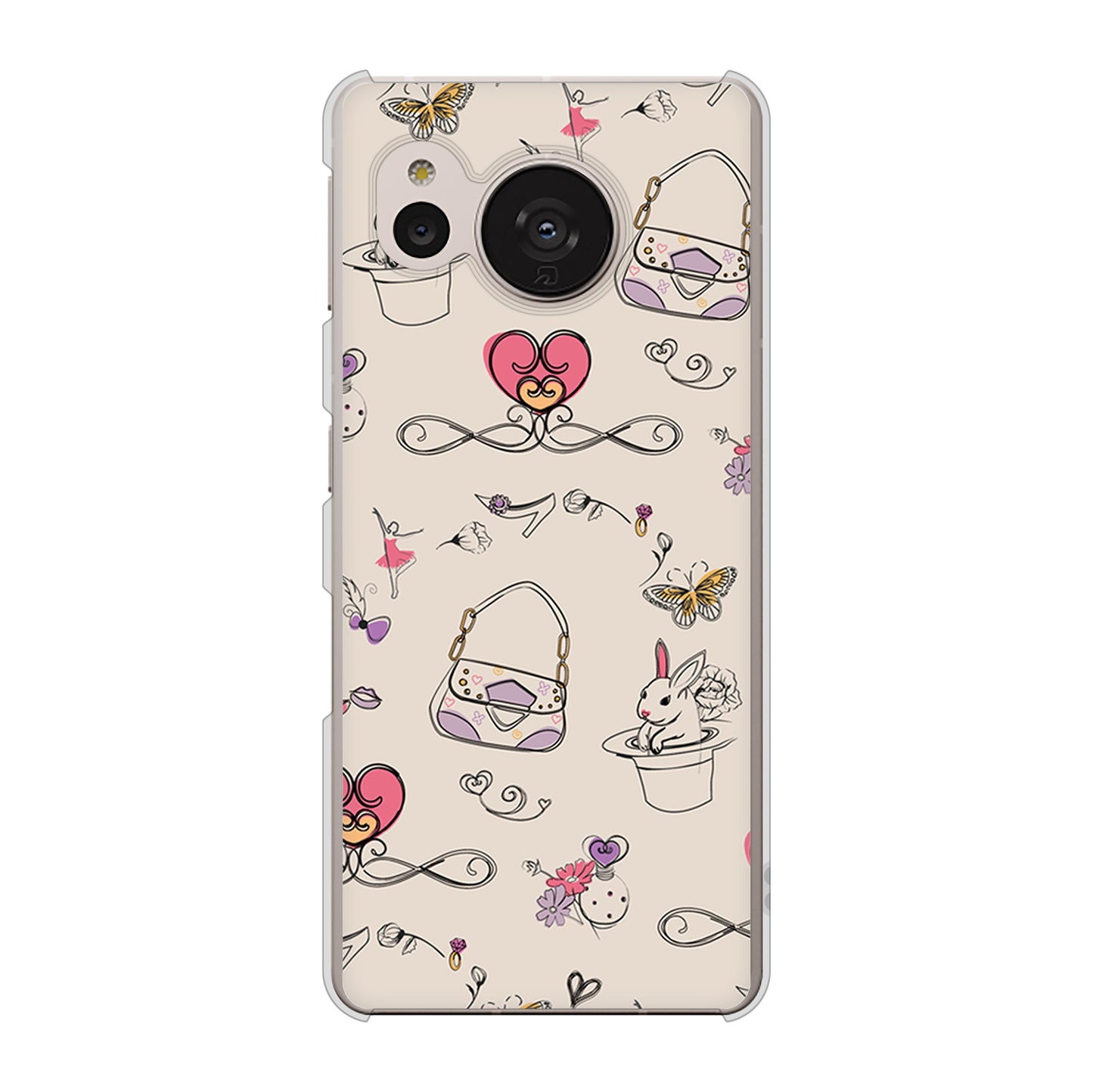 AQUOS sense7 SH-M24 楽天モバイル 高画質仕上げ 背面印刷 ハードケース【705 うさぎとバッグ】