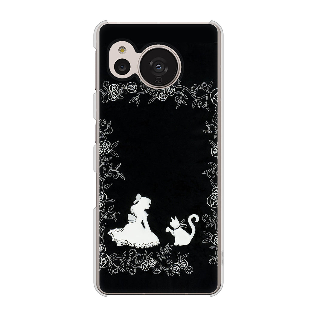 AQUOS sense7 SH-M24 楽天モバイル 高画質仕上げ 背面印刷 ハードケース【1097 お姫様とネコ（モノトーン）】