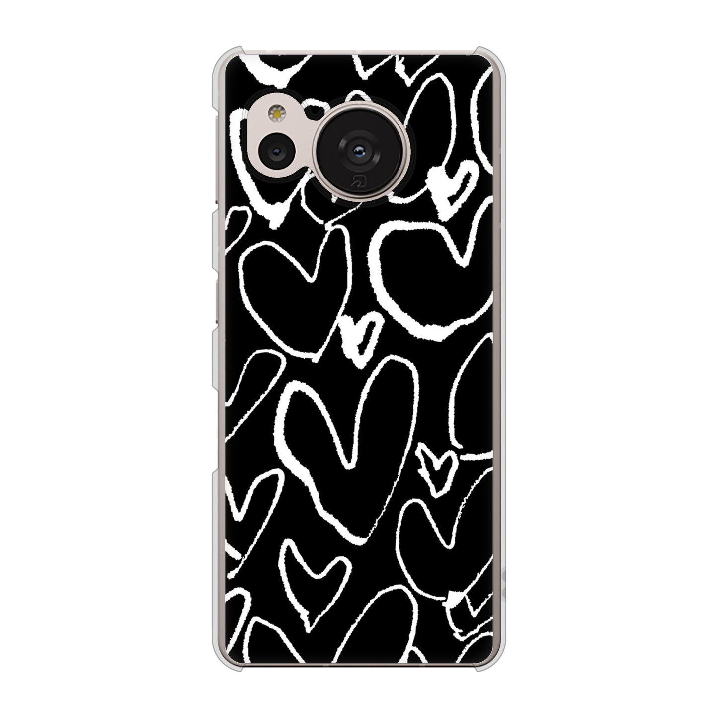 AQUOS sense7 SH-M24 楽天モバイル 高画質仕上げ 背面印刷 ハードケース【1124 ハート BK＆WH】