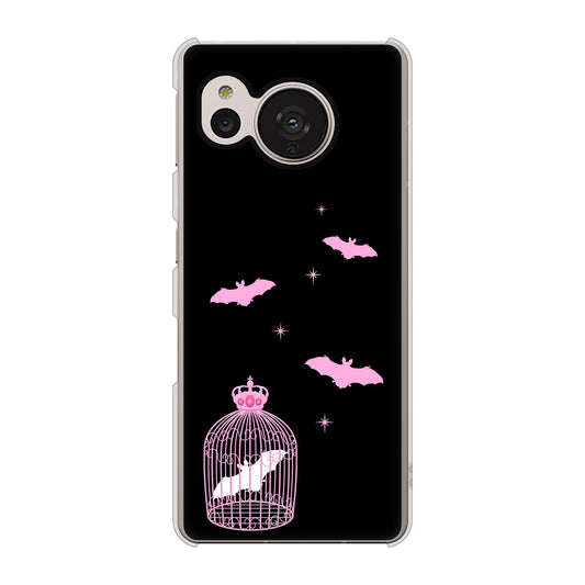 AQUOS sense7 SH-M24 楽天モバイル 高画質仕上げ 背面印刷 ハードケース【AG809 こうもりの王冠鳥かご（黒×ピンク）】