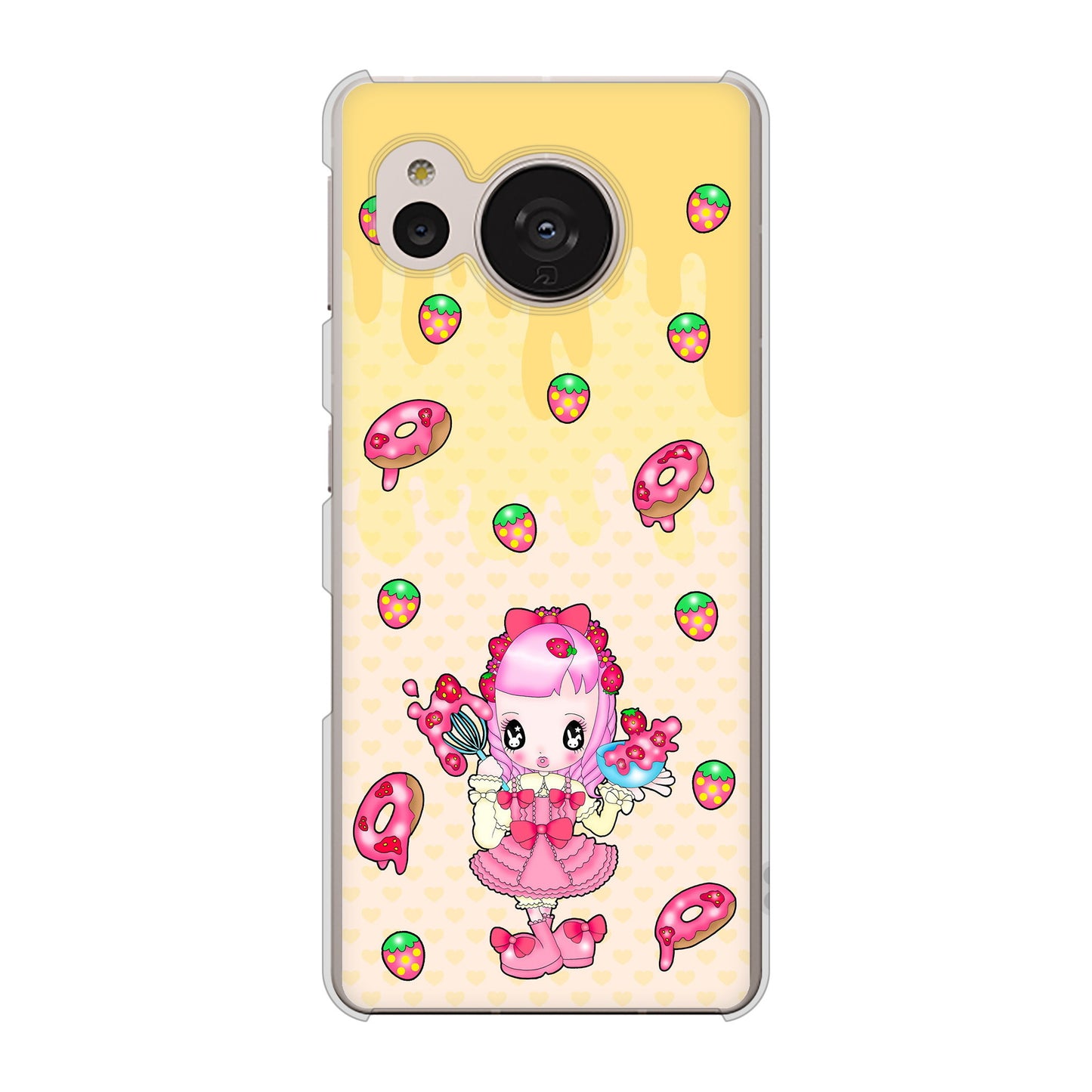 AQUOS sense7 SH-M24 楽天モバイル 高画質仕上げ 背面印刷 ハードケース【AG815 ストロベリードーナツ（水玉黄）】