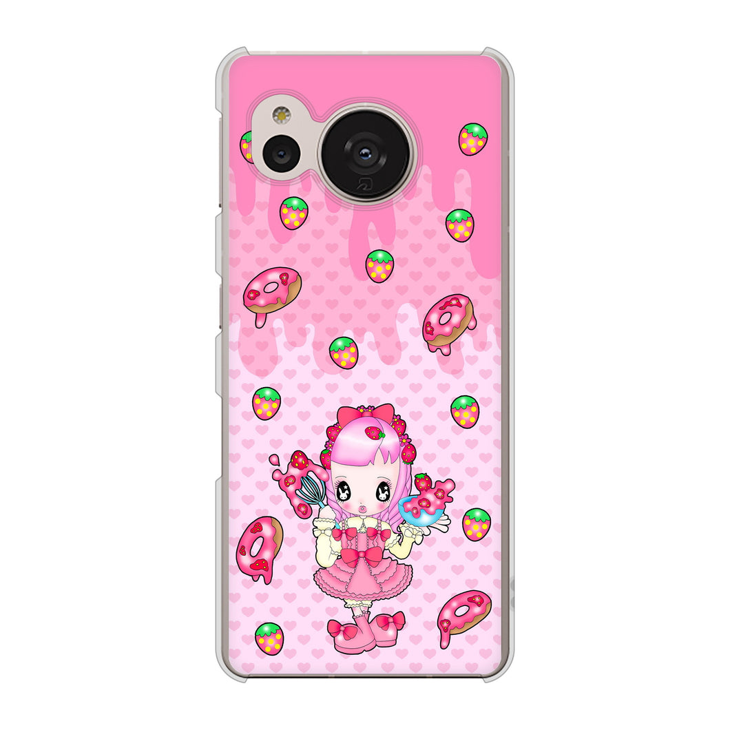 AQUOS sense7 SH-M24 楽天モバイル 高画質仕上げ 背面印刷 ハードケース【AG816 ストロベリードーナツ（水玉ピンク）】