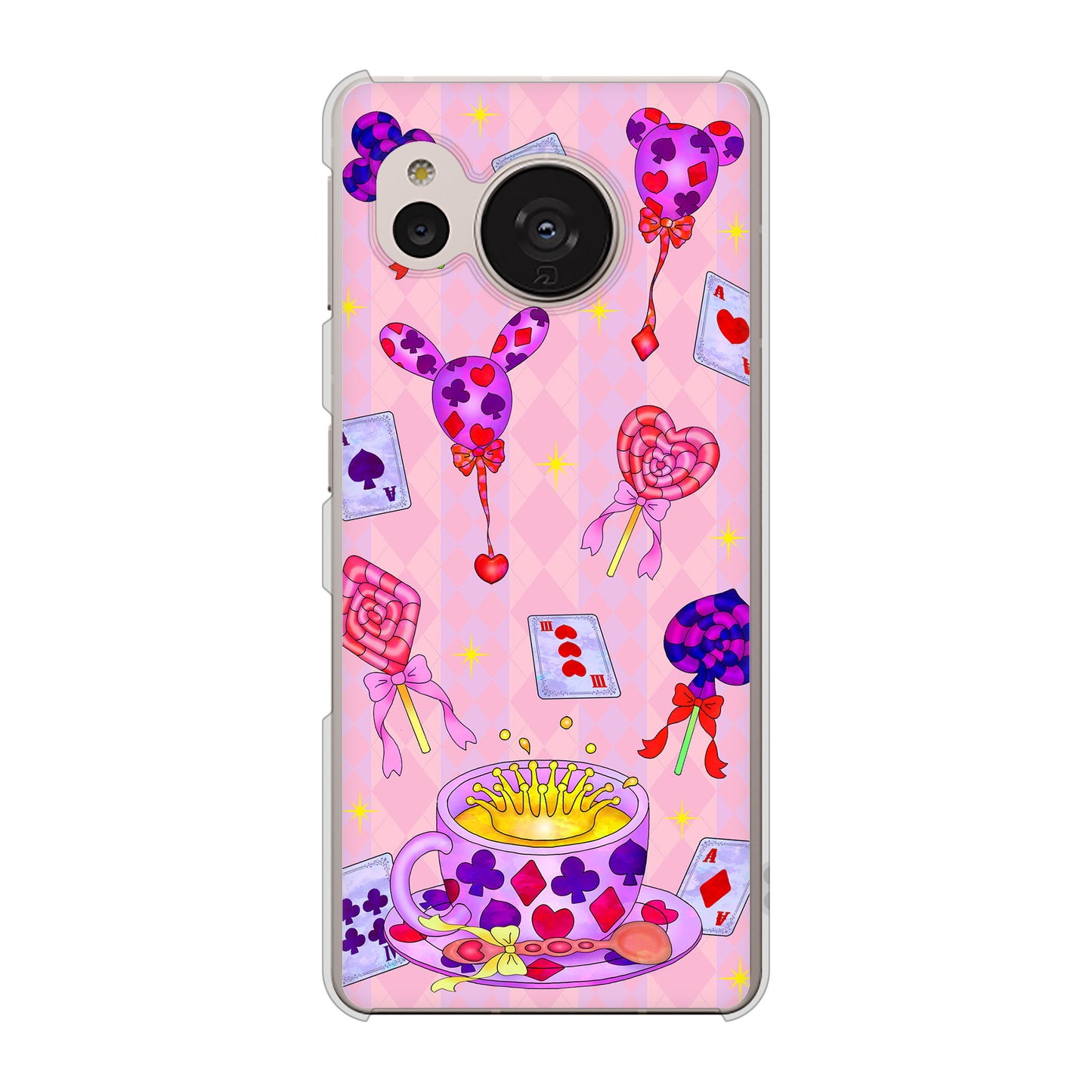 AQUOS sense7 SH-M24 楽天モバイル 高画質仕上げ 背面印刷 ハードケース【AG817 トランプティー（ピンク）】