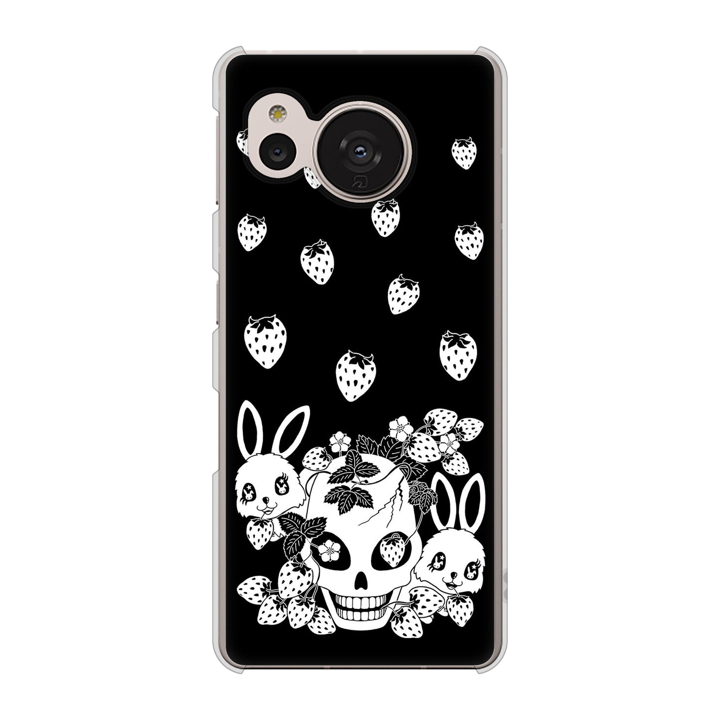 AQUOS sense7 SH-M24 楽天モバイル 高画質仕上げ 背面印刷 ハードケース【AG837 苺兎（黒）】