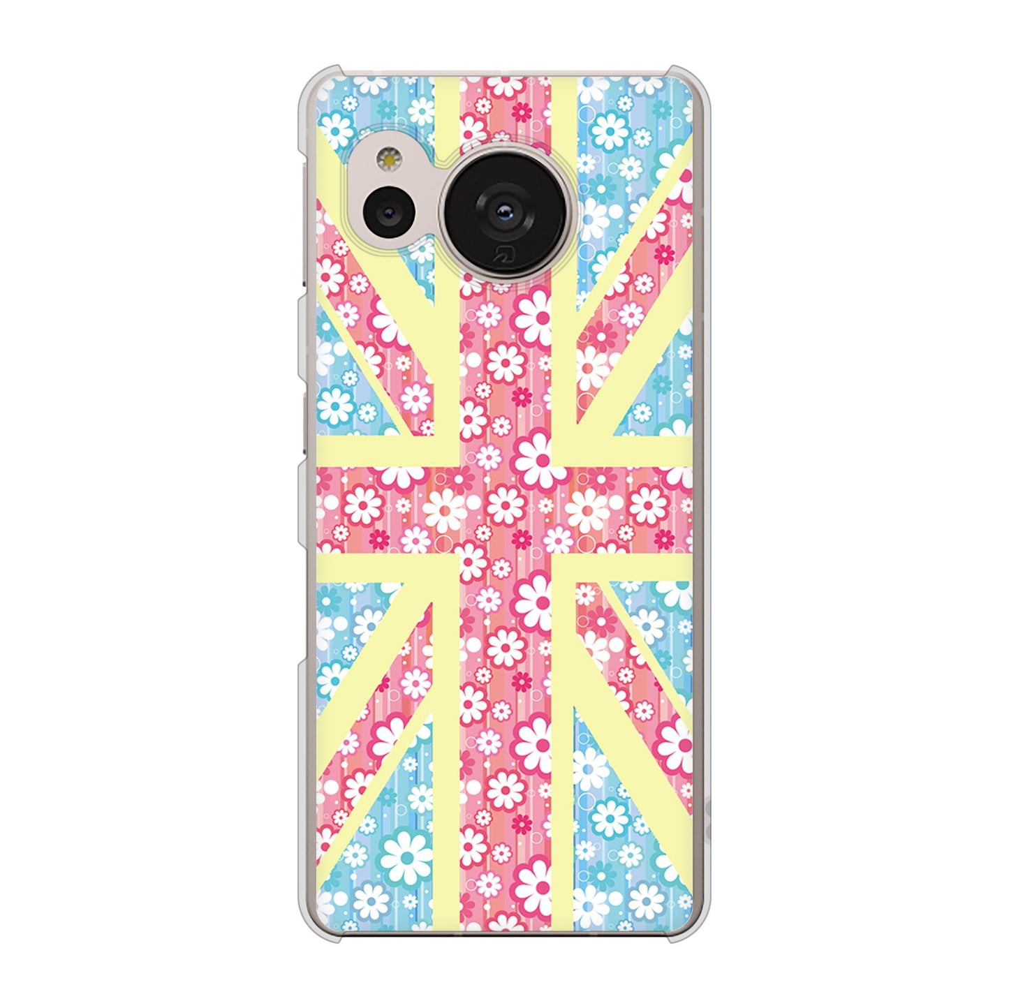 AQUOS sense7 SH-M24 楽天モバイル 高画質仕上げ 背面印刷 ハードケース【EK895 ユニオンジャックパステルフラワー】