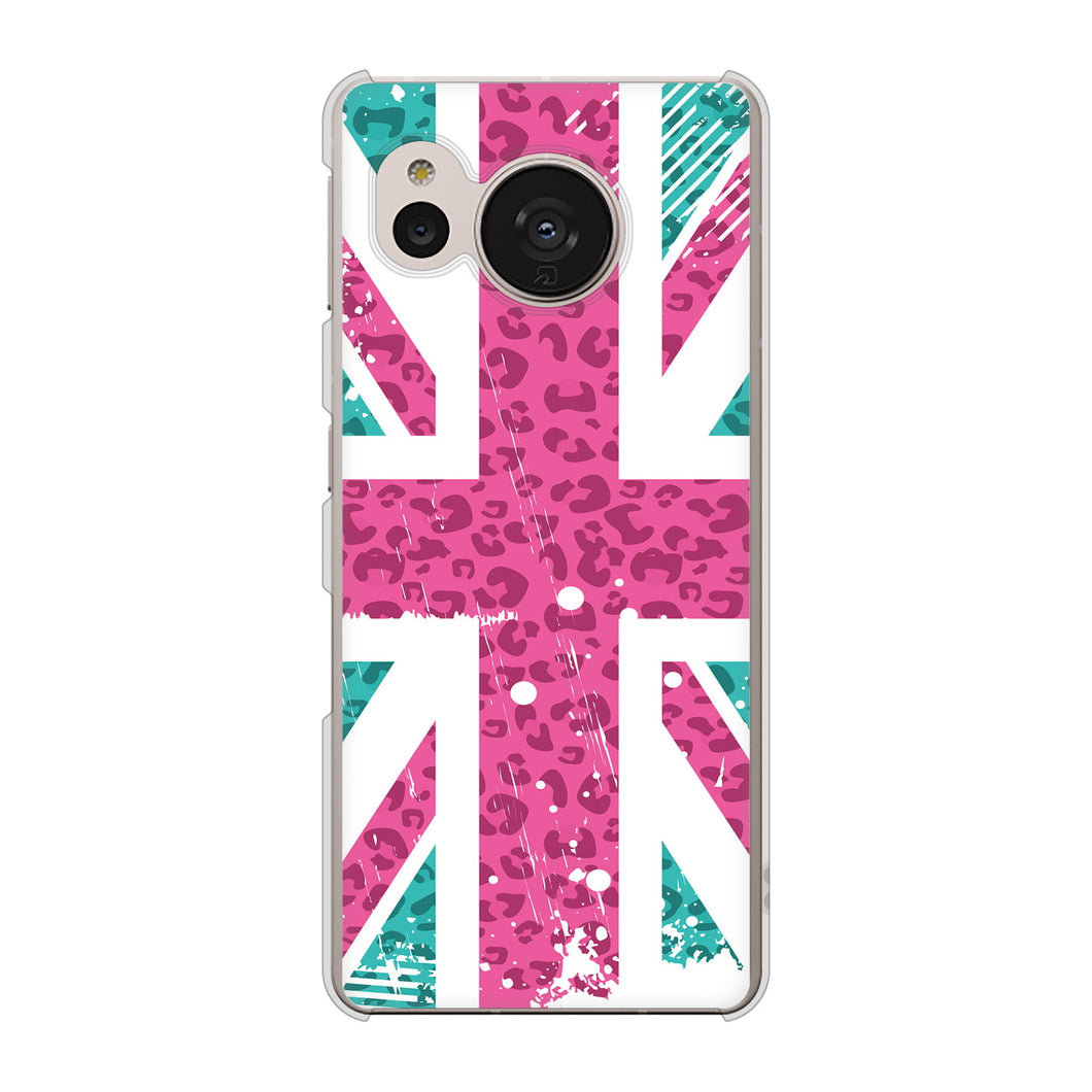 AQUOS sense7 SH-M24 楽天モバイル 高画質仕上げ 背面印刷 ハードケース【SC807 ユニオンジャック ピンクヒョウ柄】