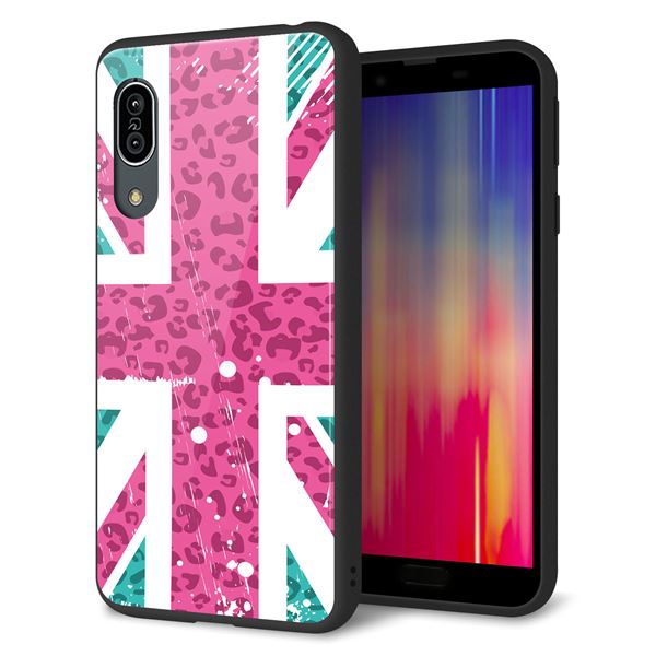 アクオス センス3 ライト SH-RM12 強化ガラス＆TPUスマホケース ガラプリ【SC807 ユニオンジャック ピンクヒョウ柄】