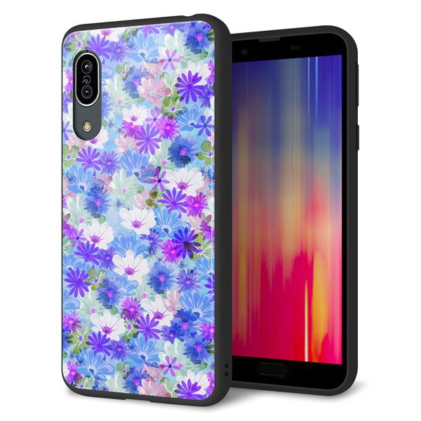 アクオス センス3 ライト SH-RM12 強化ガラス＆TPUスマホケース ガラプリ【SC875 リバティプリント プレスドフラワー（ブルー）】