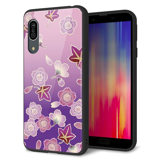 アクオス センス3 ライト SH-RM12 強化ガラス＆TPUスマホケース ガラプリ【YJ324 和柄 桜 もみじ】