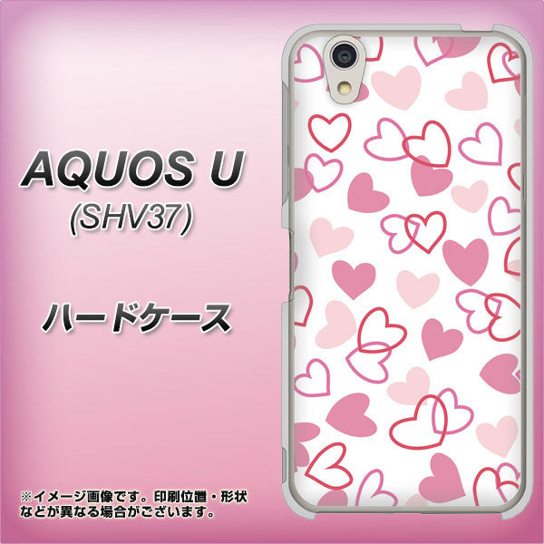 au アクオス U SHV37 高画質仕上げ 背面印刷 ハードケース【VA929 ハートがいっぱい ピンク】