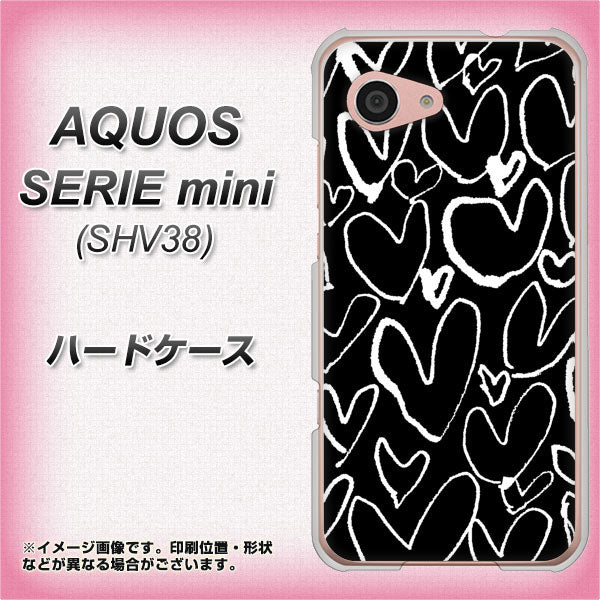 au アクオス セリエ ミニ SHV38 高画質仕上げ 背面印刷 ハードケース【1124 ハート BK＆WH】