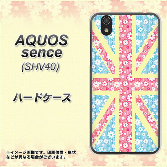 au アクオス センス SHV40 高画質仕上げ 背面印刷 ハードケース【EK895 ユニオンジャックパステルフラワー】