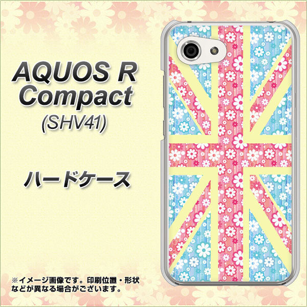 au アクオスR コンパクト SHV41 高画質仕上げ 背面印刷 ハードケース【EK895 ユニオンジャックパステルフラワー】