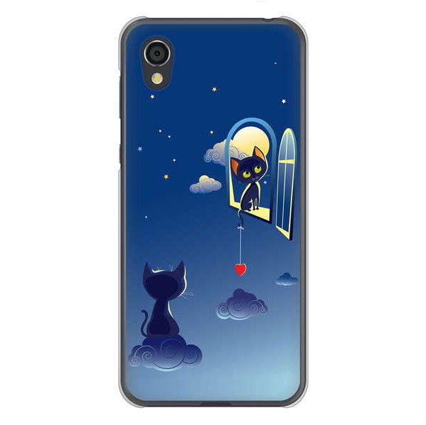 AQUOS sense2 SHV43 au 高画質仕上げ 背面印刷 ハードケース 夜とネコ