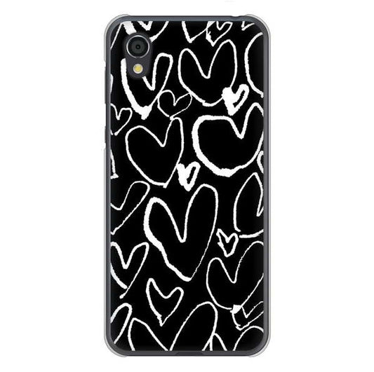 AQUOS sense2 SHV43 au 高画質仕上げ 背面印刷 ハードケース 【1124 ハート BK＆WH】