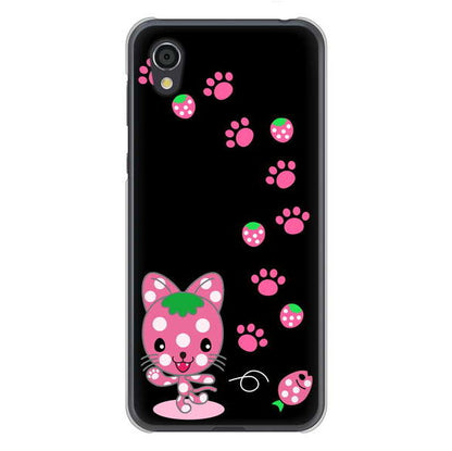 AQUOS sense2 SHV43 au 高画質仕上げ 背面印刷 ハードケース むかいあぐる イチゴ猫のにゃんベリー