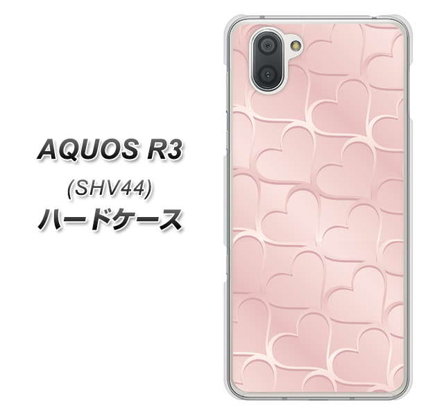 au アクオス R3 SHV44 高画質仕上げ 背面印刷 ハードケース【1340 かくれハート（ローズピンク）】