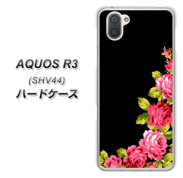 au アクオス R3 SHV44 高画質仕上げ 背面印刷 ハードケース【VA826 バラのフレーム(黒)】