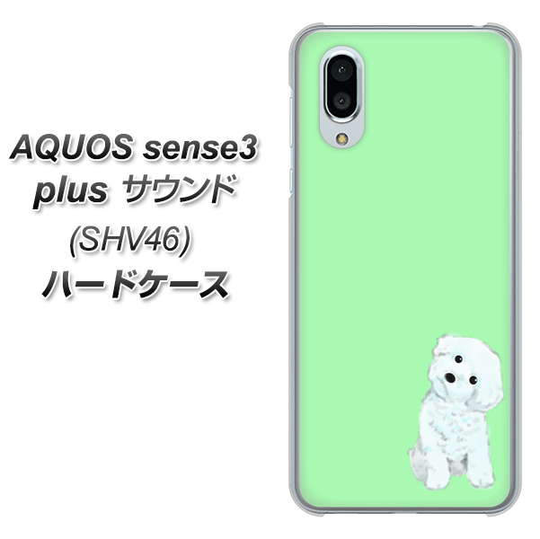 au アクオスセンス3 プラス サウンド SHV46 高画質仕上げ 背面印刷 ハードケース【YJ071 トイプードルホワイト（グリーン）】