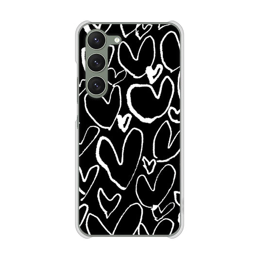 Galaxy S23 SM-S911C 楽天モバイル 高画質仕上げ 背面印刷 ハードケース【1124 ハート BK＆WH】