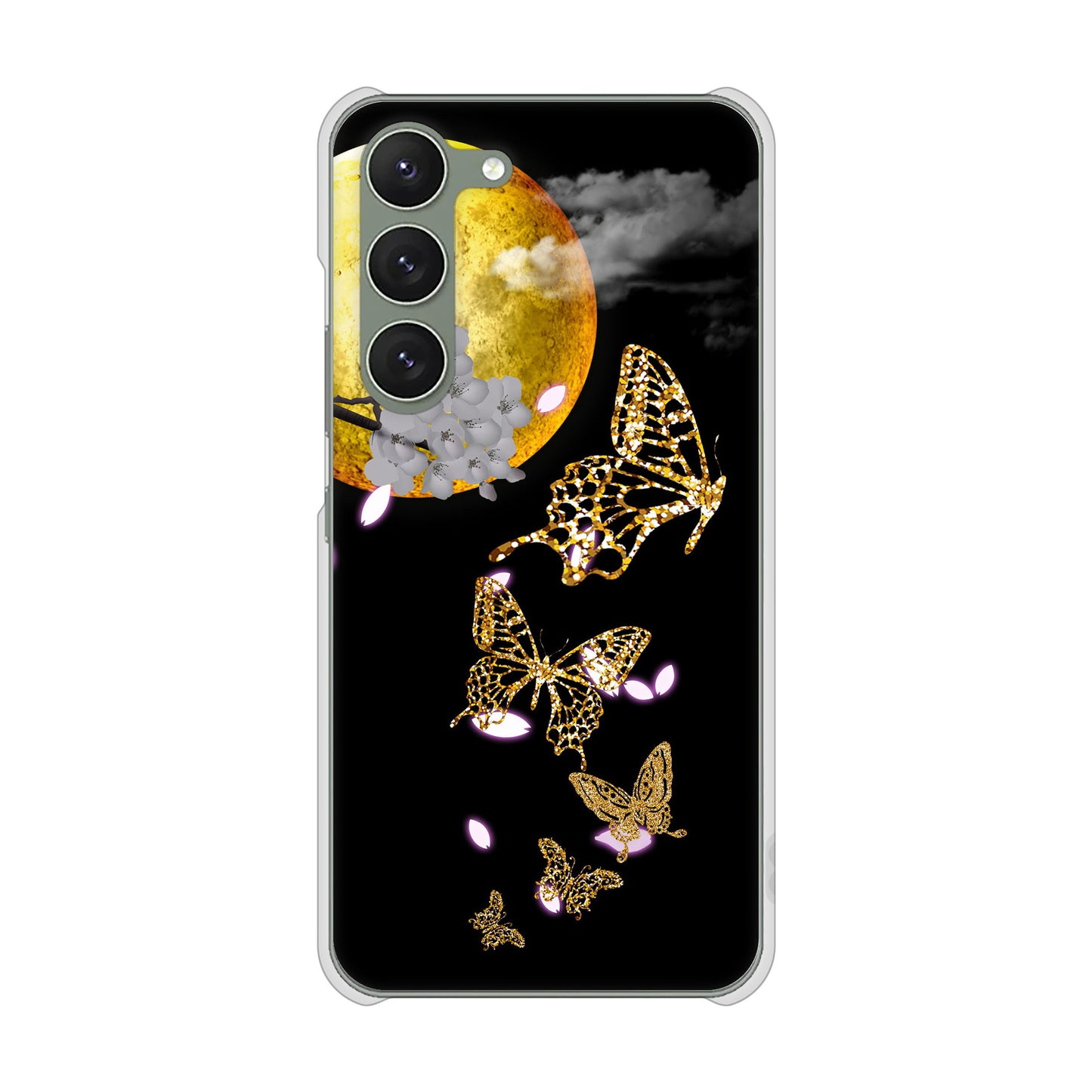 Galaxy S23 SM-S911C 楽天モバイル 高画質仕上げ 背面印刷 ハードケース【1150 月に昇る蝶】