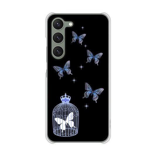 Galaxy S23 SM-S911C 楽天モバイル 高画質仕上げ 背面印刷 ハードケース蝶の王冠鳥かご