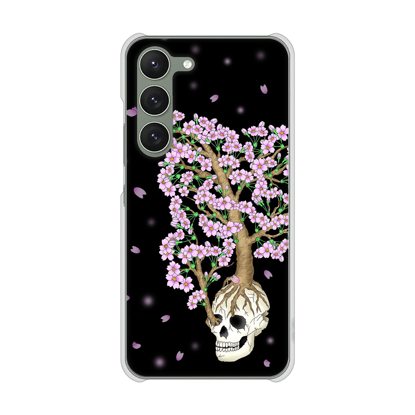 Galaxy S23 SM-S911C 楽天モバイル 高画質仕上げ 背面印刷 ハードケース【AG829 骸骨桜（黒）】