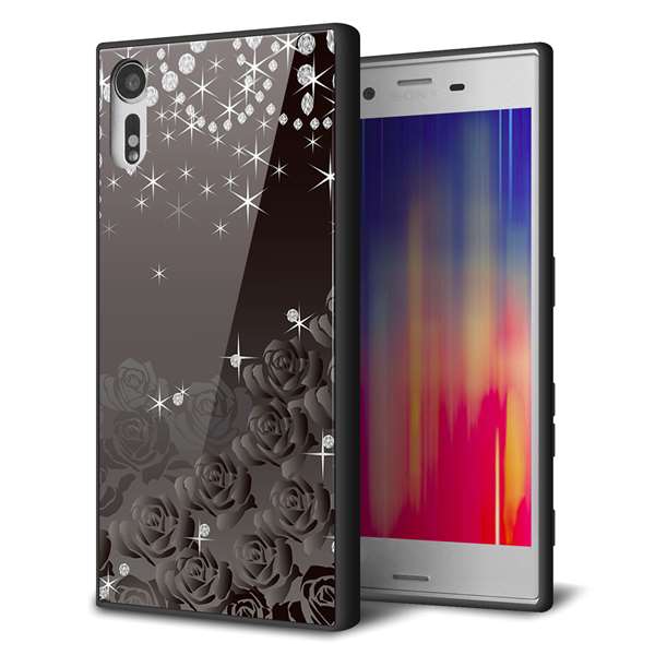 docomo エクスペリアXZ SO-01J 強化ガラス＆TPUスマホケース ガラプリ【327 薔薇とダイヤモンド】