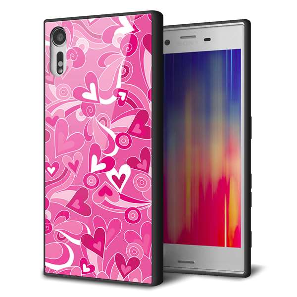 docomo エクスペリアXZ SO-01J 強化ガラス＆TPUスマホケース ガラプリ【383 ピンクのハート】
