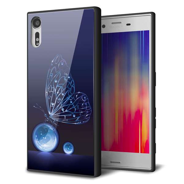 docomo エクスペリアXZ SO-01J 強化ガラス＆TPUスマホケース ガラプリ【418 神秘の蝶】