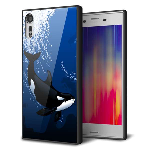 docomo エクスペリアXZ SO-01J 強化ガラス＆TPUスマホケース ガラプリ【423 シャチ】