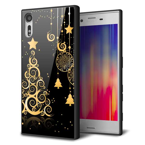 docomo エクスペリアXZ SO-01J 強化ガラス＆TPUスマホケース ガラプリ【721 その他のカラークリスマスツリー】