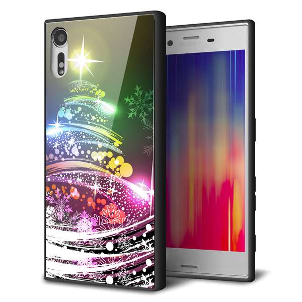 docomo エクスペリアXZ SO-01J 強化ガラス＆TPUスマホケース ガラプリ【722 レインボークリスマス】