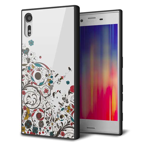 docomo エクスペリアXZ SO-01J 強化ガラス＆TPUスマホケース ガラプリ【EK908  カラフルな花と鳥】