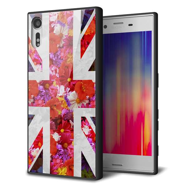docomo エクスペリアXZ SO-01J 強化ガラス＆TPUスマホケース ガラプリ【SC801 ユニオンジャック リアルフラワー】