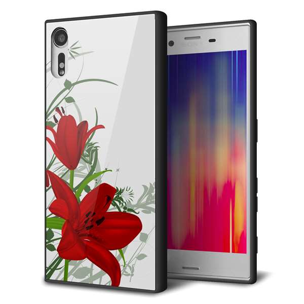 docomo エクスペリアXZ SO-01J 強化ガラス＆TPUスマホケース ガラプリ【SC850 ユリ（レッド）】