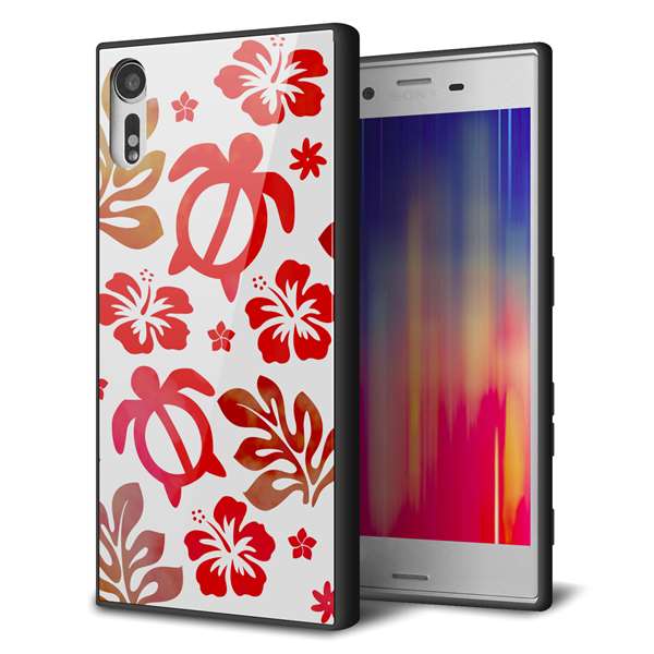 docomo エクスペリアXZ SO-01J 強化ガラス＆TPUスマホケース ガラプリ【SC881 ハワイアンアロハホヌ（レッド）】