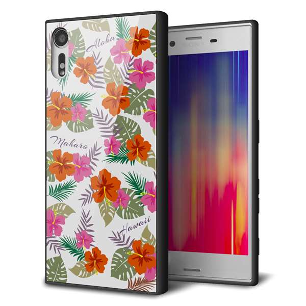docomo エクスペリアXZ SO-01J 強化ガラス＆TPUスマホケース ガラプリ【SC884 ハワイアンアロハレトロ（ホワイト）】