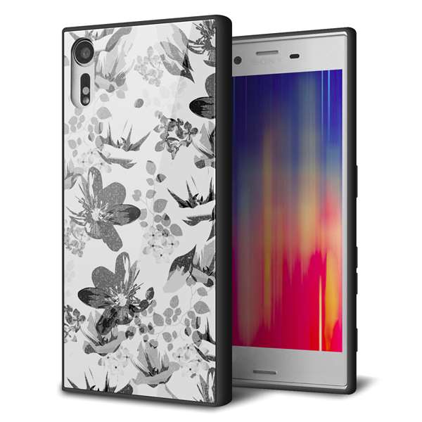 docomo エクスペリアXZ SO-01J 強化ガラス＆TPUスマホケース ガラプリ【SC914 花柄モノトーン 03】