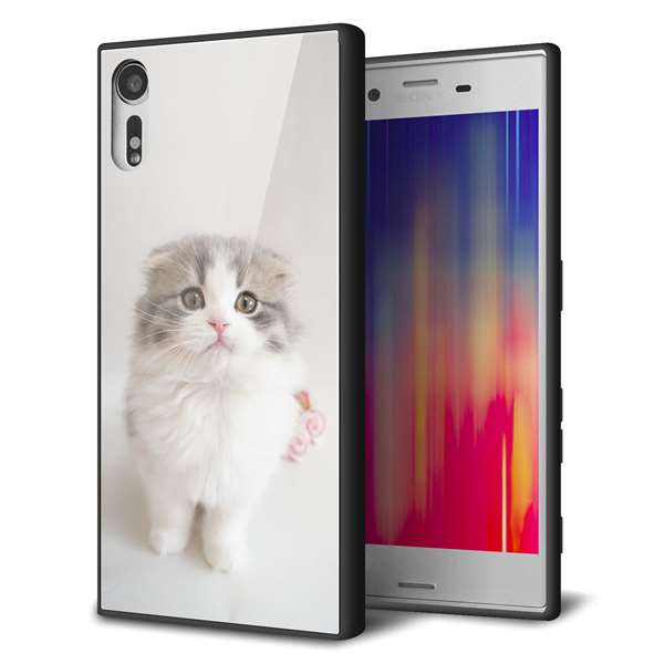 docomo エクスペリアXZ SO-01J 強化ガラス＆TPUスマホケース ガラプリ【VA803 まっていますネコ】