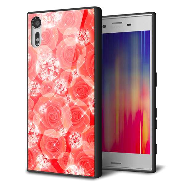 docomo エクスペリアXZ SO-01J 強化ガラス＆TPUスマホケース ガラプリ【VA816 ダイヤモンドとバラ】