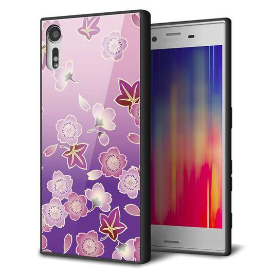 docomo エクスペリアXZ SO-01J 強化ガラス＆TPUスマホケース ガラプリ【YJ324 和柄 桜 もみじ】