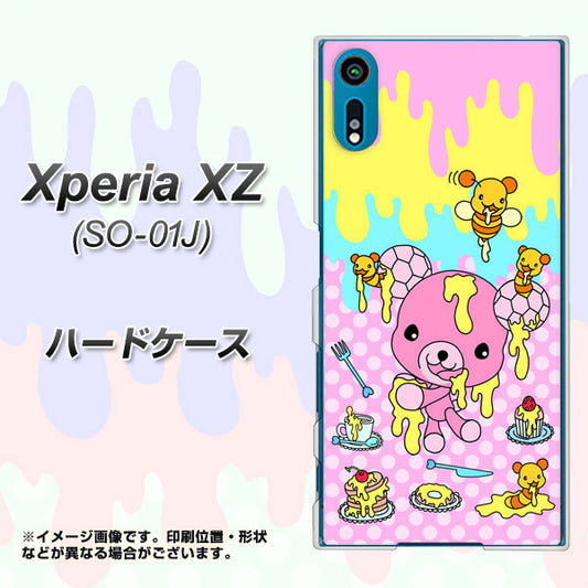 docomo エクスペリアXZ SO-01J 高画質仕上げ 背面印刷 ハードケース【AG822 ハニベア（水玉ピンク）】